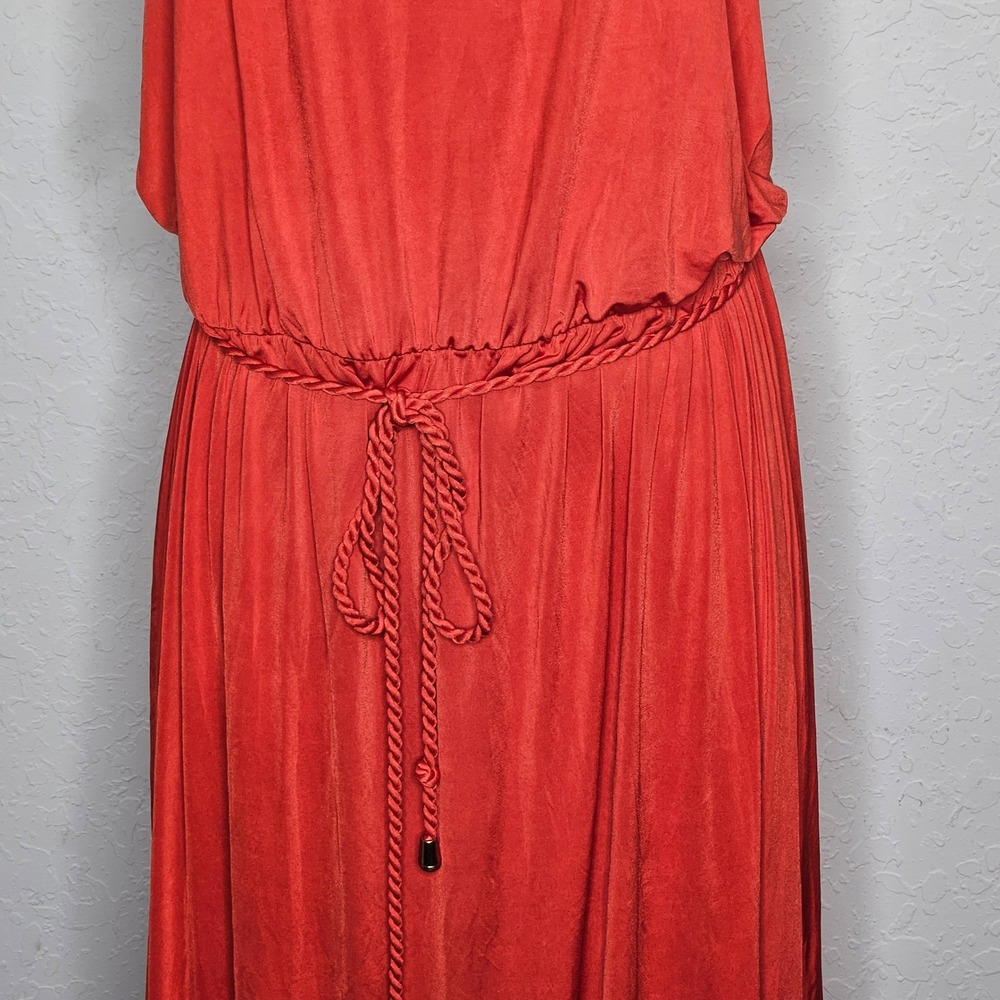 Armani Exchange Women's XL Red Braided Halter Maxi Dress Tie Waist Gown - Picture 3 of 9